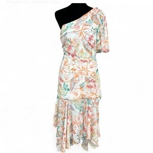 SWEET LEMON Floral One-Shoulder Asymmetrical Dress S in Multicolor W/SideZipper